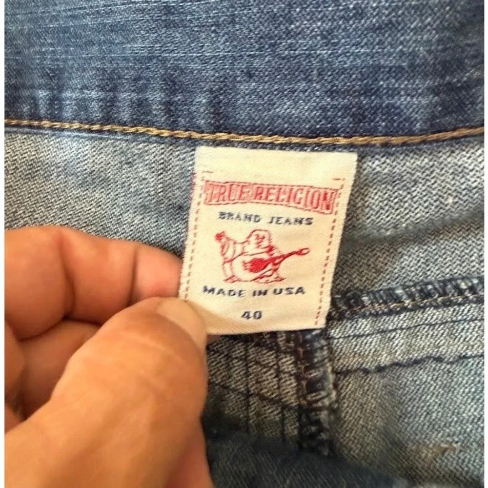 True Religion Ricky Mens Straight Leg Jeans Blue Denim Flap Pocketed Size 40X32.